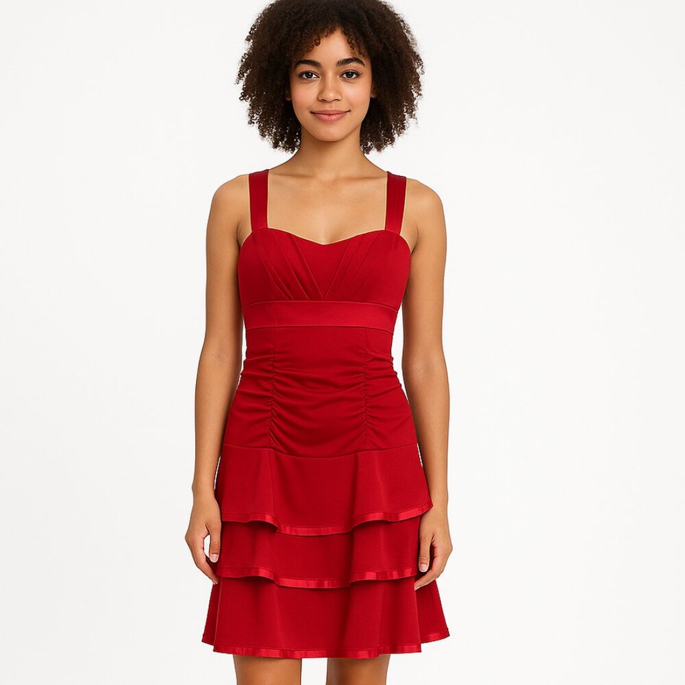 Vintage Y2K Taboo Womens Mini Cocktail Dress Large Red Tiered Ruffle‎ Sleeveless